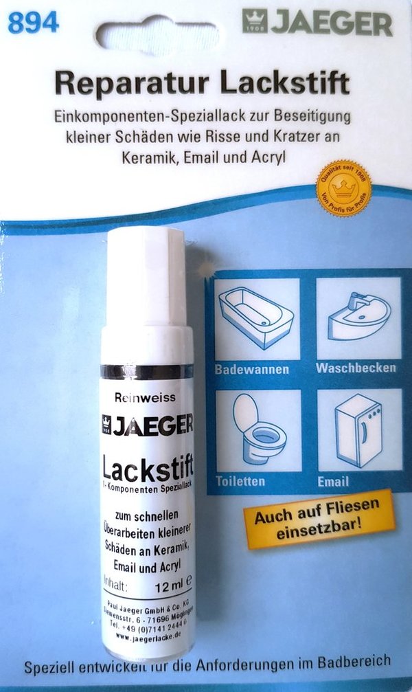 Jaeger Reparatur Lackstift 894 für Keramik, Emaille, Acryl, Fliesen, 12ml